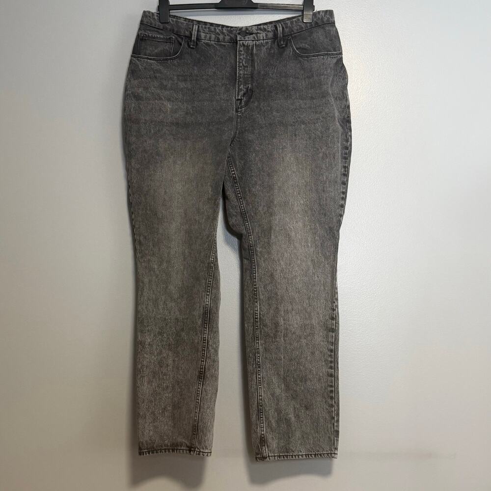 Good American 90s Icon High Rise Straight Leg Jeans 18 Black Wash Denim